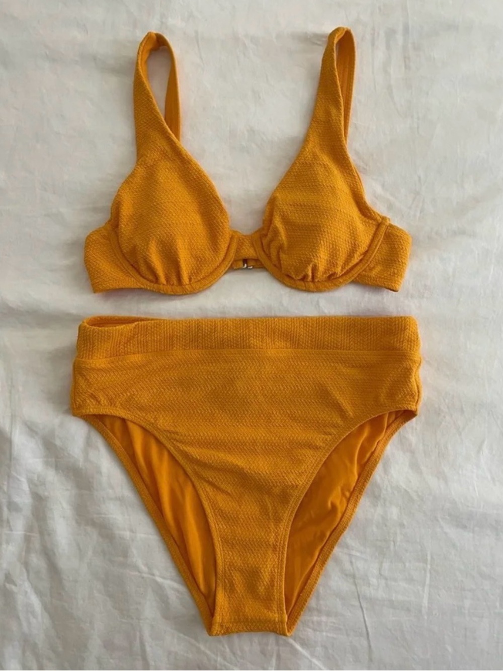 Splendid Textured High-Waist Bikini Set in Mustard